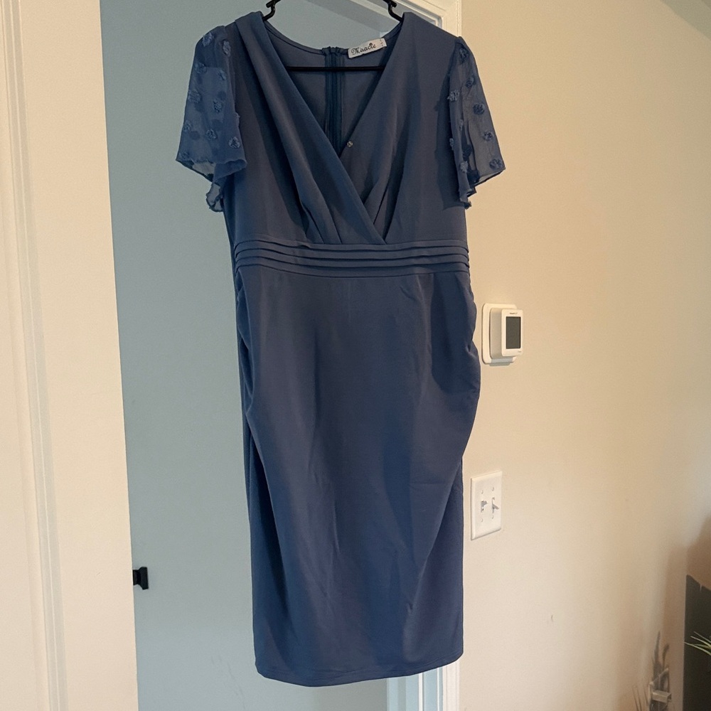 Elegant Blue Dress with Sheer Sleeves